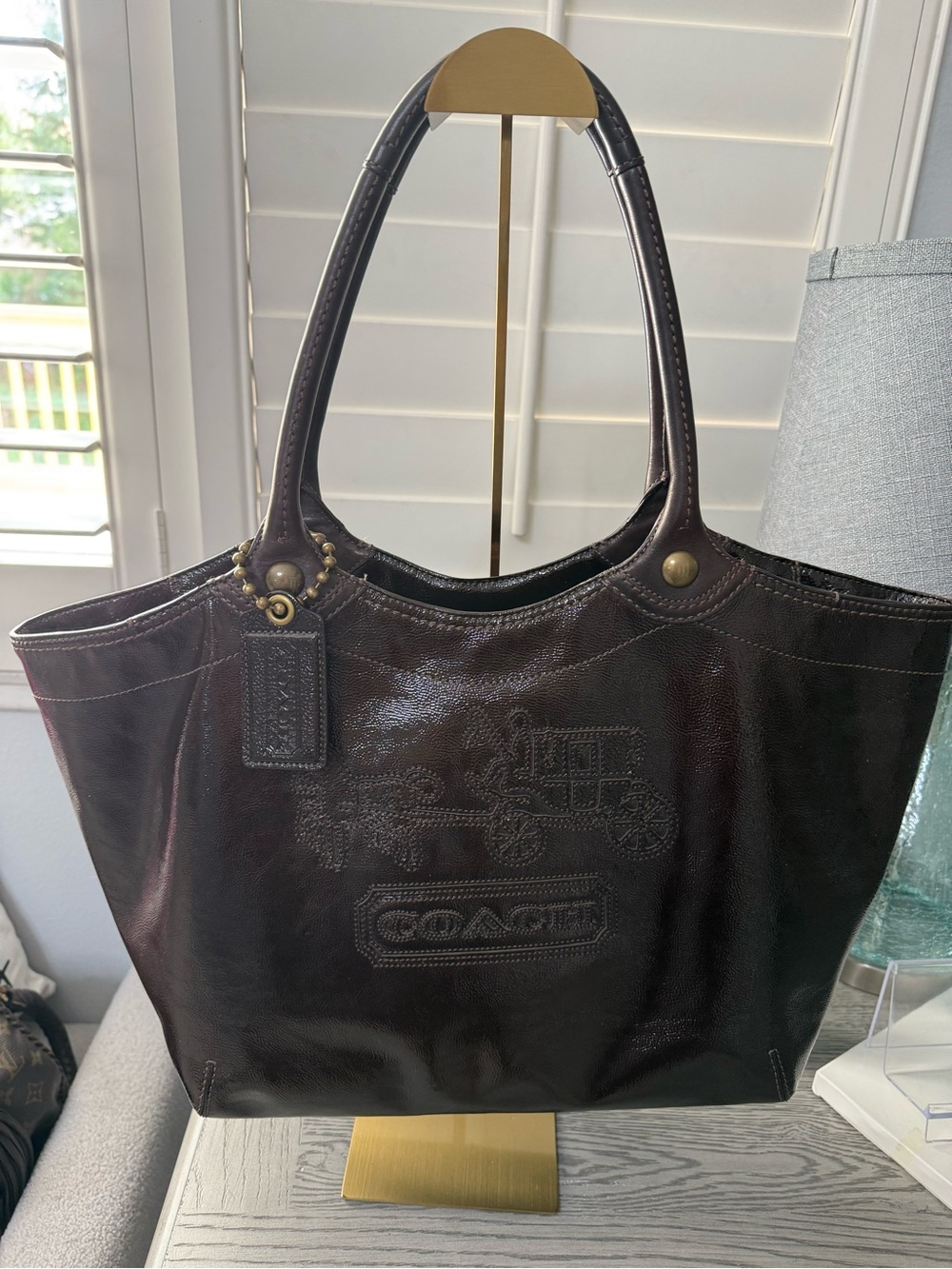 Coach Bleecker Mahogany Patent Leather Large Horse & Carriage Tote